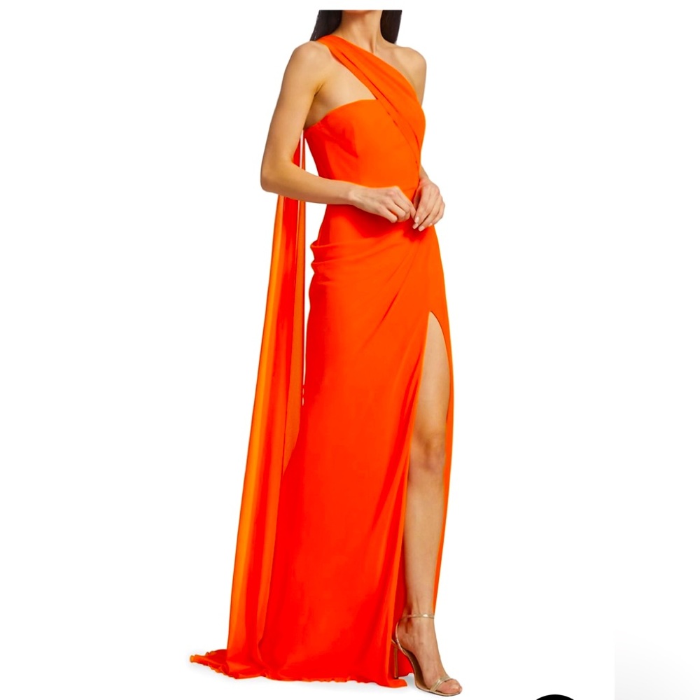 Vera Wang Hermine One-Shoulder Cape Back Gown